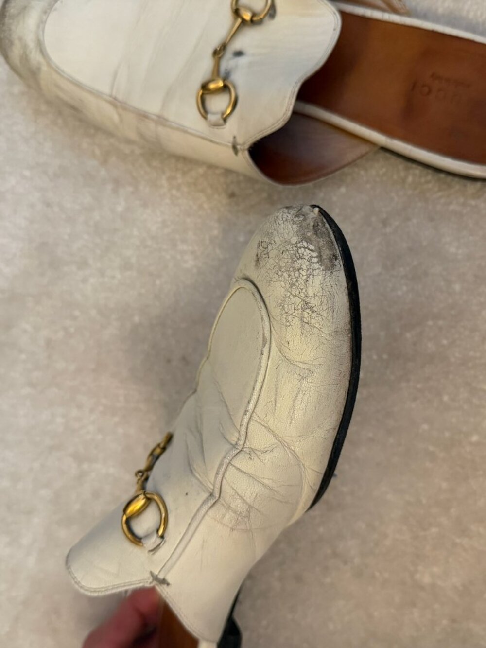 GUCCI Princetown White Leather Horsebit Mules Slides Size 39.5 AS IS - Picture 2 of 3